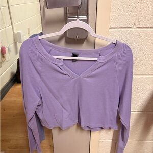 Wild Fable Waffle Knit Long Sleeve V-Neck Crop Top Purple
